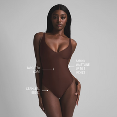 SKIMS BODY CORE SCULPT PLUNGE THONG BODYSUIT | COCOA