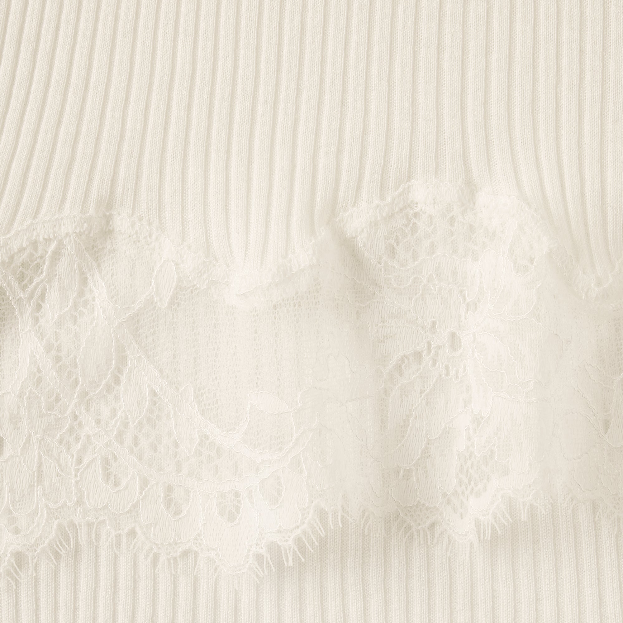 RIB KNIT LACE MIDI SKIRT | EGRET