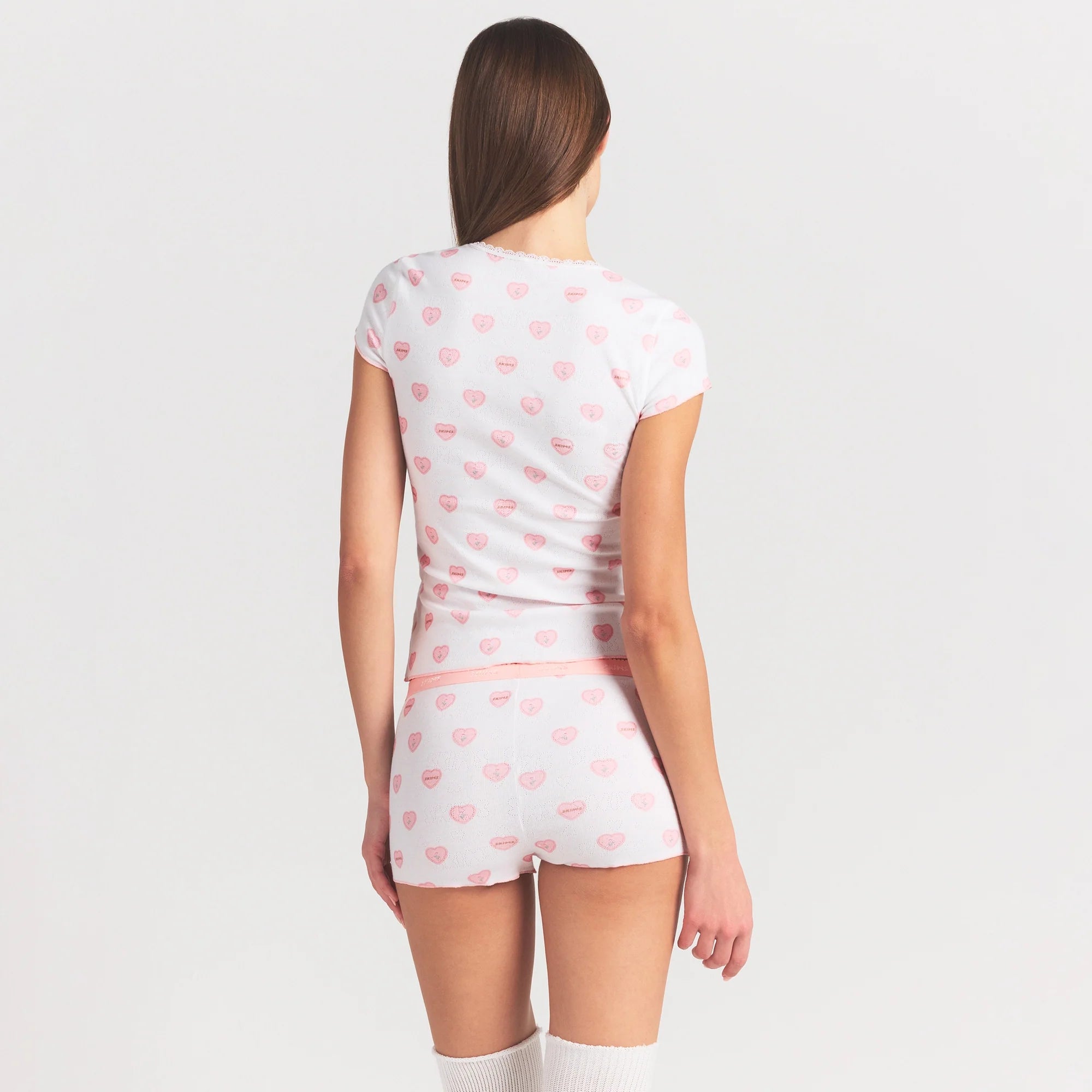 LOGO POINTELLE BABY TEE AND MICRO SHORT SET | SNOW LACE HEARTS